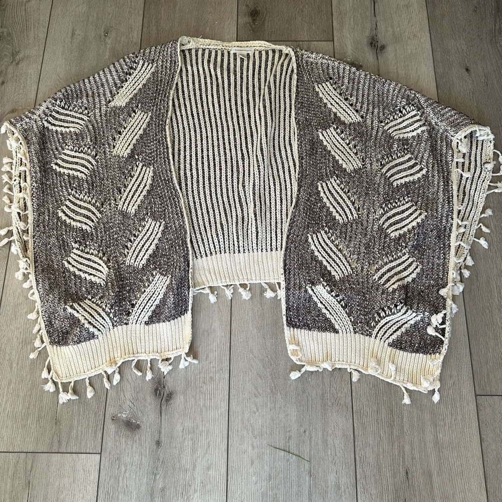 Anthropologie Cream and Brown Women's Poncho